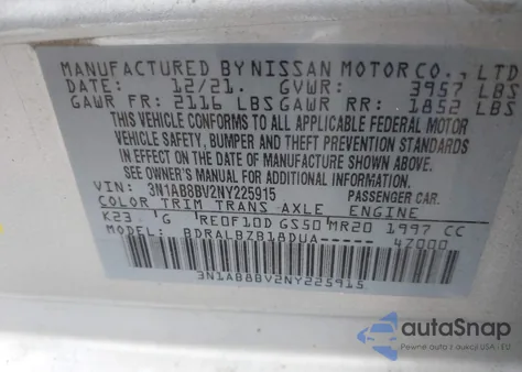 2022 Nissan Sentra S из США, поврежденный, VIN 3N1AB8BV2NY225915